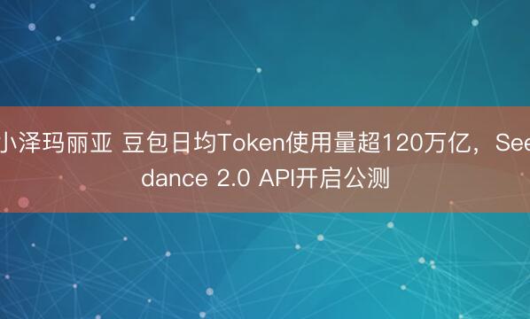 小泽玛丽亚 豆包日均Token使用量超120万亿，Seedance 2.0 API开启公测