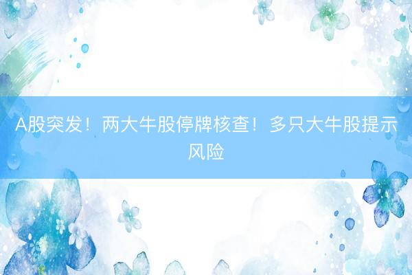 A股突发！两大牛股停牌核查！多只大牛股提示风险