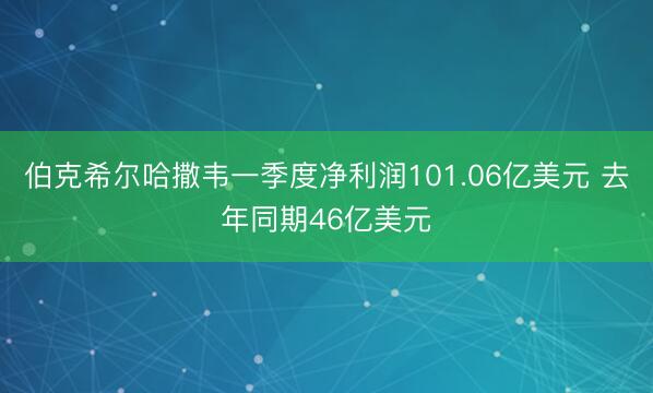 伯克希尔哈撒韦一季度净利润101.06亿美元 去年同期46亿美元