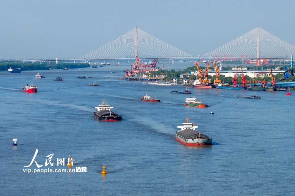 安徽芜湖：长江“黄金水道”一派繁忙