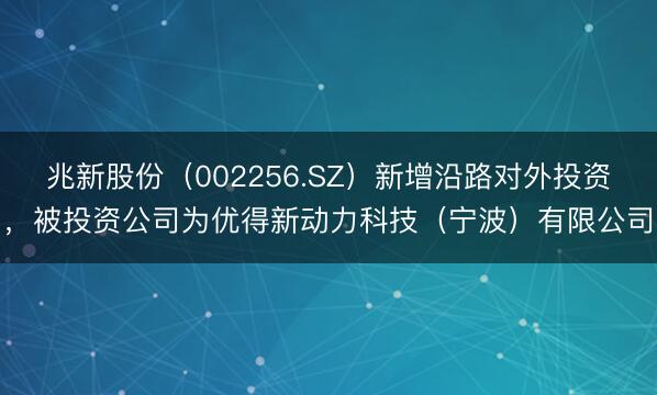 兆新股份(002256.SZ)新增沿路对外投资,被投资公司为优得新动力科技(宁波)有限公司